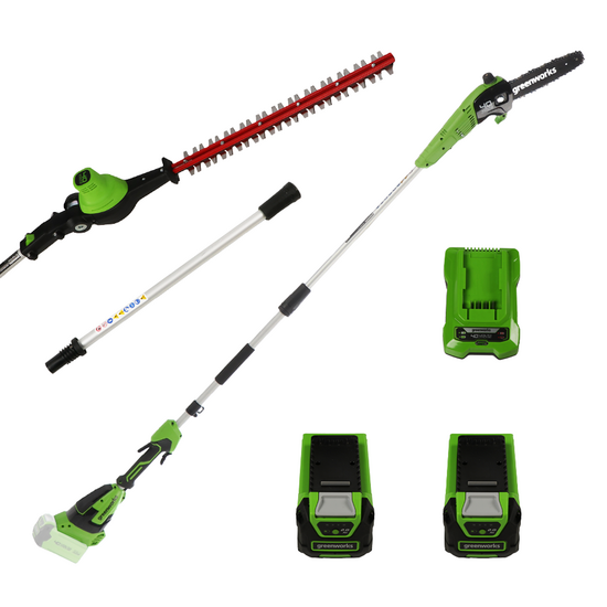 Greenworks GD40PSHK2 — Élagueuse et taille-haie sur perche 40V