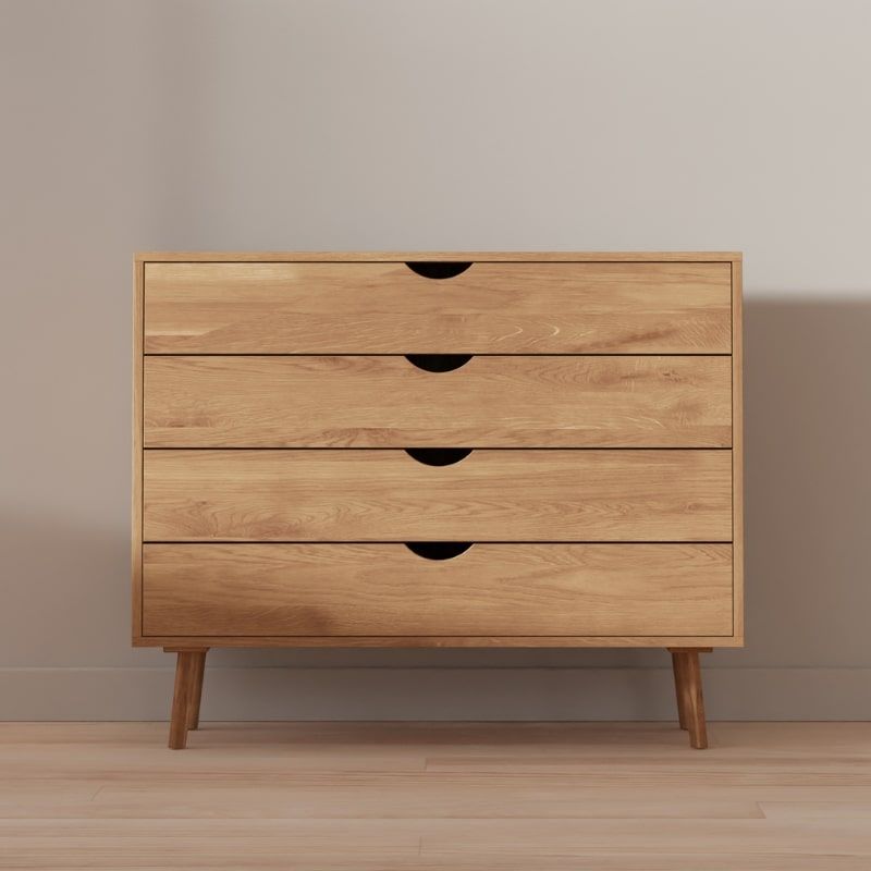 Commode scandinave chêne massif huilé OSLO 110 cm 4 tiroirs