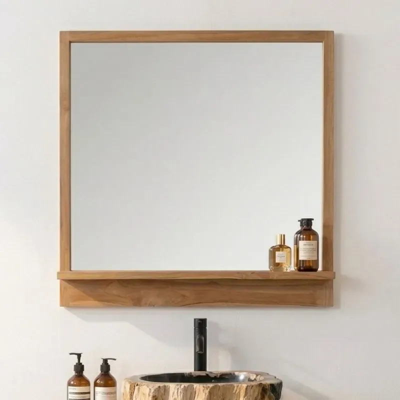 Miroir salle de bain teck MANDI 80 cm avec tablette