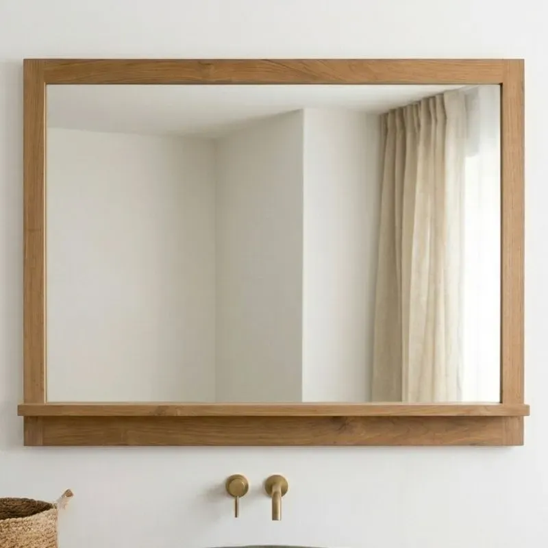 Miroir salle de bain teck MANDI 120 cm avec tablette